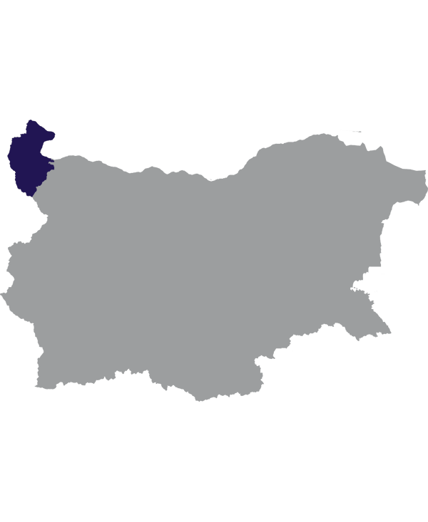 Landkaart Bulgarije grijs met oblast Vidin donkerblauw op transparante achtergrond - 600 * 733 pixels